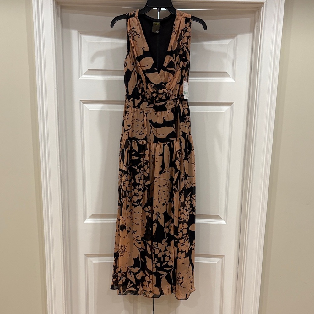 Taylor Black and Tan Floral Maxi Wrap Dress